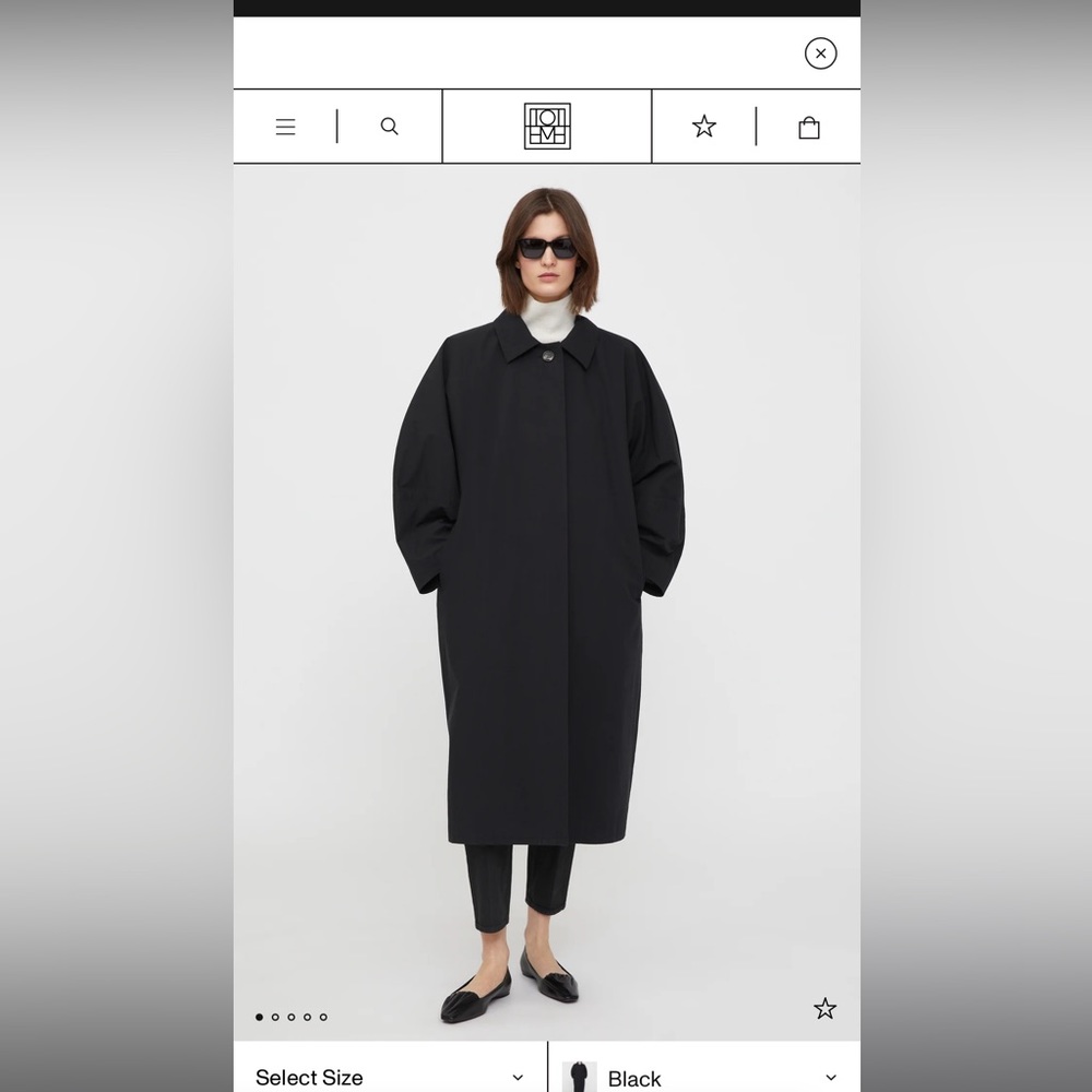 Toteme rounded collar cotton coat trench black 36